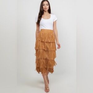 New Western Style Fringed Tan Skirt size S